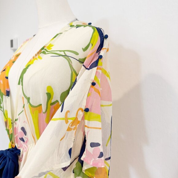 Lilka Silk Cotton Tie Front Bohemian Floral Kimono Coverup Anthropologie Medium - Picture 4 of 10